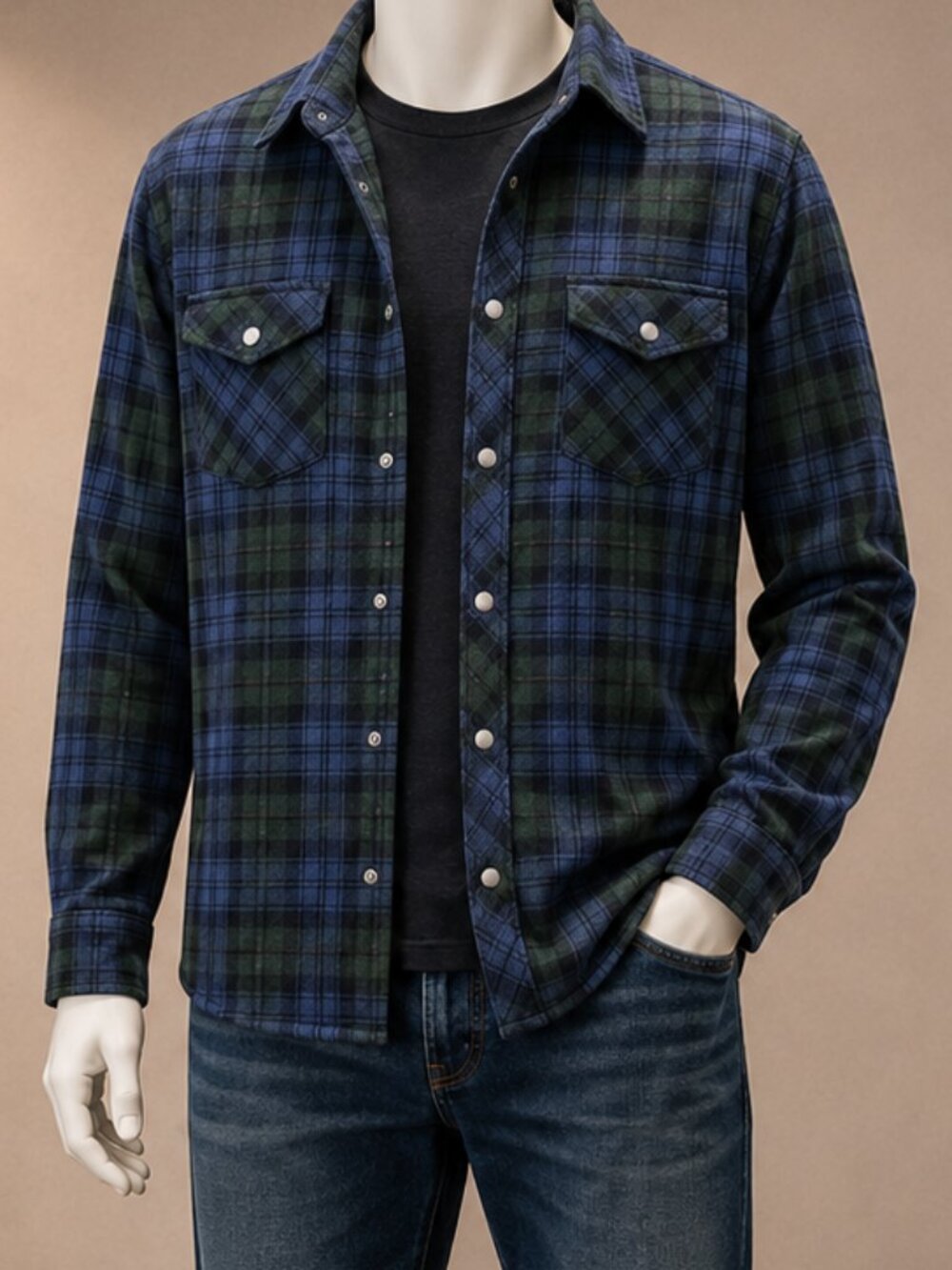 Wrangler Men’s Blue & Green Checkered Shirt Jacket – Size Large